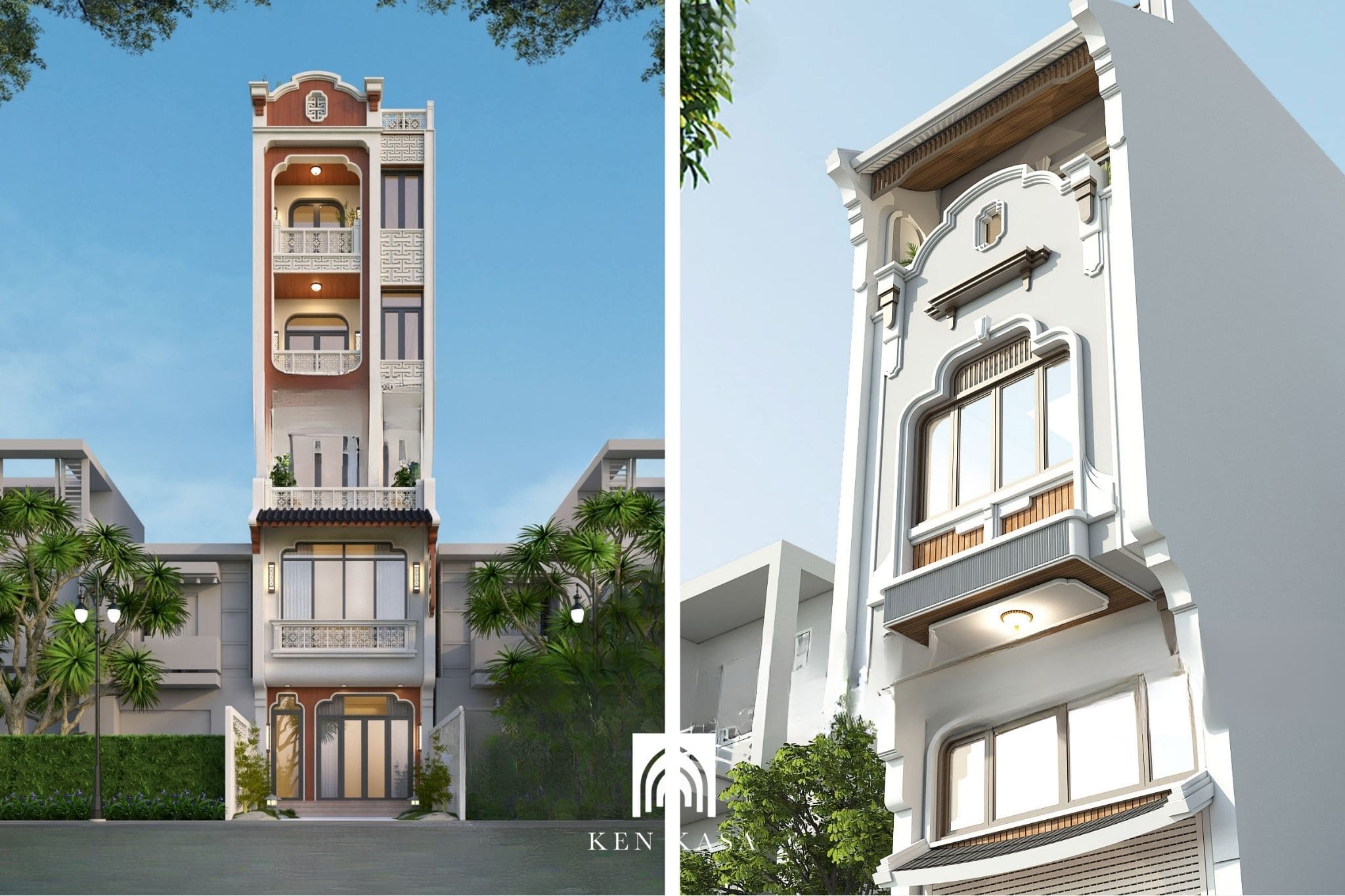 Mẫu thiết kế mặt tiền khách sạn mini phong cách Indochine