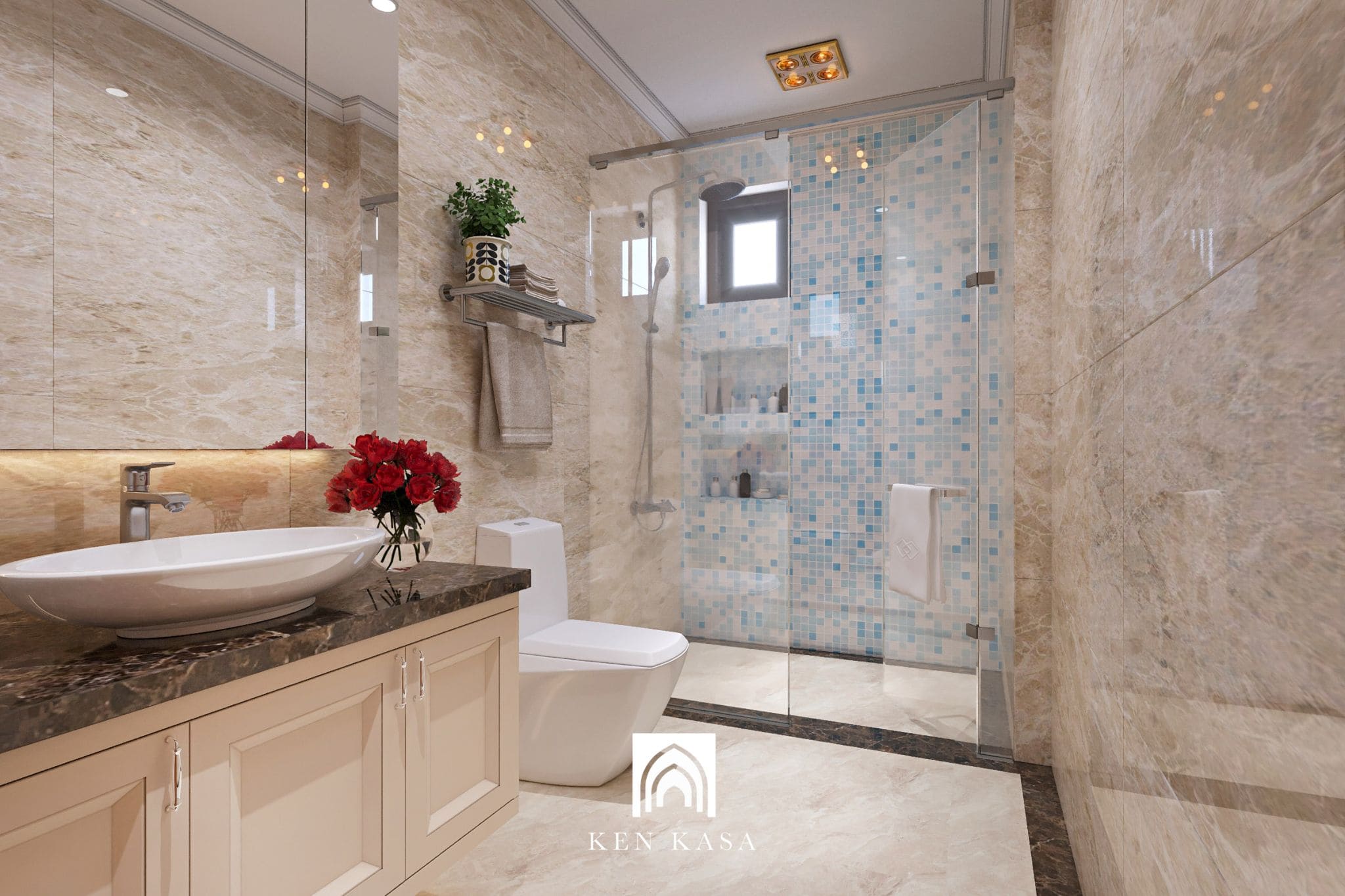 Thiết kế nội thất phòng vệ sinh khách sạn 3 sao phong cách tân cổ điển