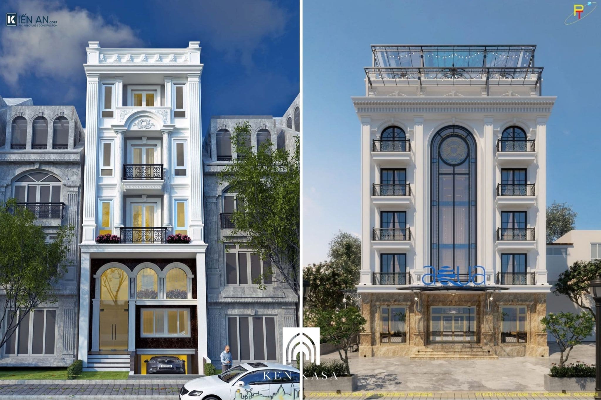 Mẫu thiết kế khách sạn tân cổ điển đẹp quy mô mặt phố 5–7 tầng